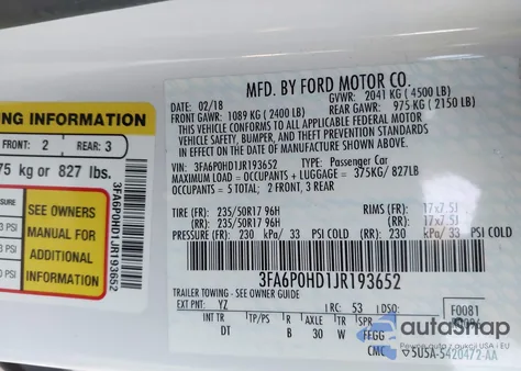 2018 Ford Fusion Se из США, поврежденный, VIN 3FA6P0HD1JR193652